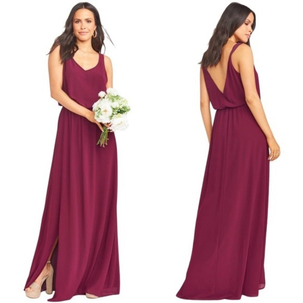 Show Me Your Mumu Kendall Maxi Dress Maroon Wine V-Back Chiffon Wedding Guest SM